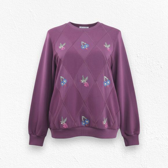 Vintage 90s Alfred Dunner Maroon Embroidered Floral Sweatshirt Size Medium - Picture 1 of 8